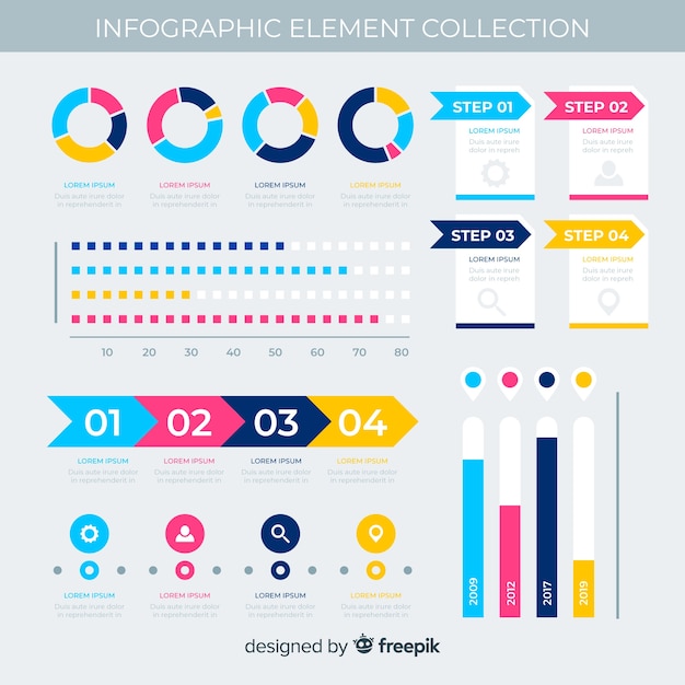 Platte infographic elementen met statistieken collectie