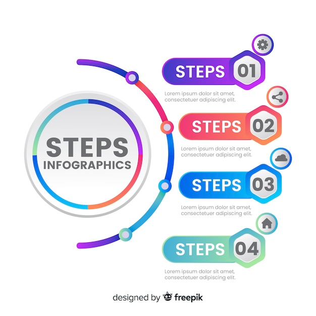 Gratis vector platte infographic stappen met verloopeffect