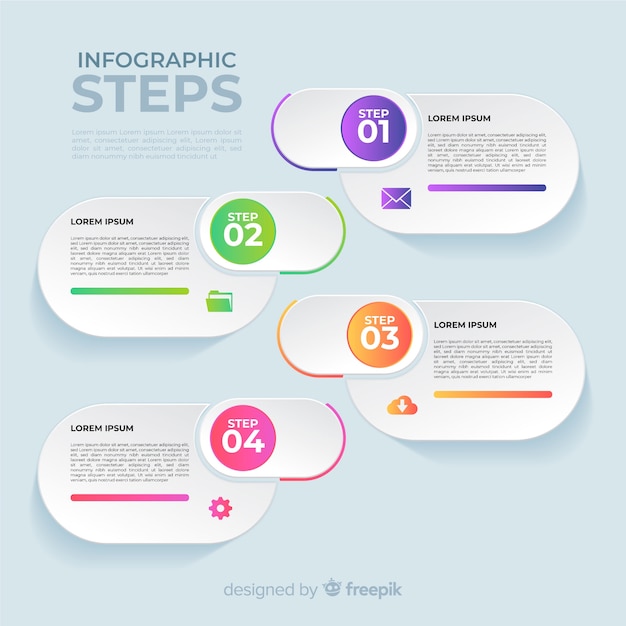 Platte infographic stappen met verloopeffect