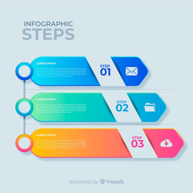 Platte infographic stappen met verloopeffect