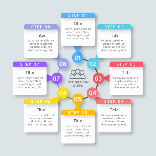 Platte infographic stappen sjabloon