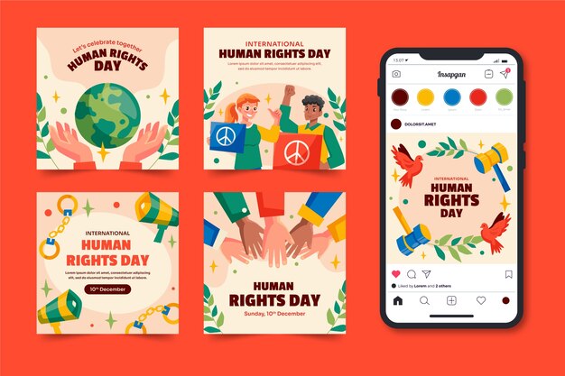 Platte instagram berichtencollectie voor de viering van de dag van de mensenrechten