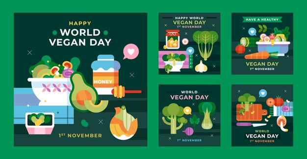 Platte instagram-berichtencollectie voor de viering van de wereldveganistische dag