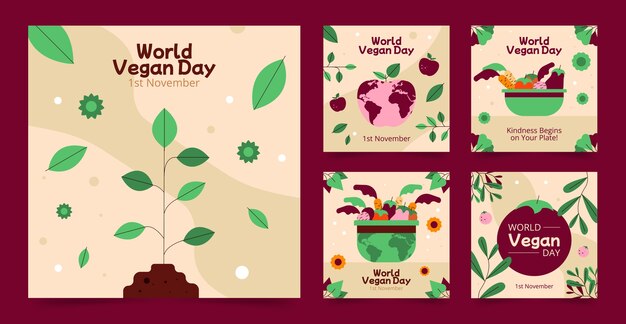 Platte instagram-berichtencollectie voor de viering van de wereldveganistische dag