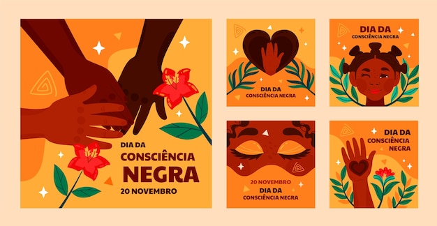 Platte instagram berichtencollectie voor zwarte bewustzijnsdag