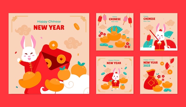 Platte instagram-berichtenverzameling voor Chinees nieuwjaarsfeest