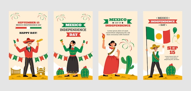 Platte instagram-berichtenverzameling voor de onafhankelijkheidsviering van Mexico