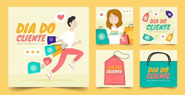 Platte instagram-berichtenverzameling voor dia do cliente