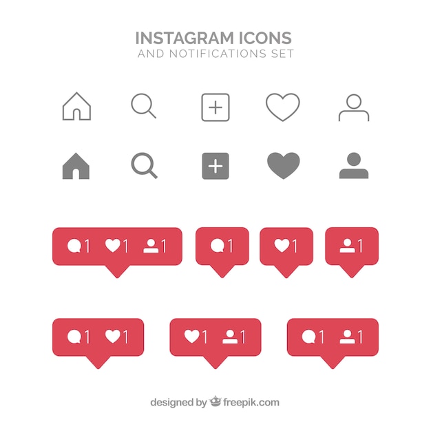 Gratis vector platte instagram pictogrammen en meldingen instellen