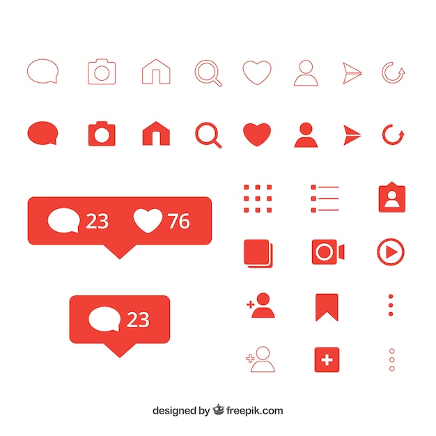 Gratis vector platte instagram pictogrammen en meldingen instellen