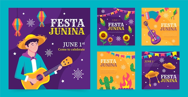 Gratis vector platte instagram posts-collectie voor braziliaanse fetas juninas-feesten