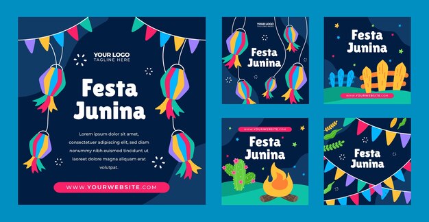 Gratis vector platte instagram posts-collectie voor braziliaanse fetas juninas-feesten