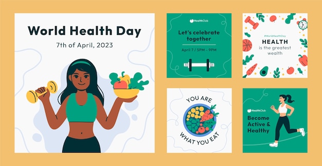 Platte instagram posts-collectie voor de viering van de wereldgezondheidsdag