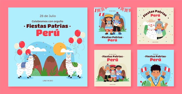 Platte instagram posts-collectie voor peruaanse fiestas patrias-vieringen