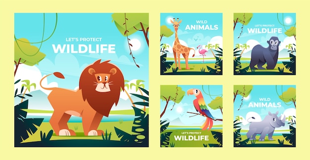 Platte instagram-postset voor dieren in het wild