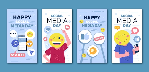 Gratis vector platte instagram-verhalencollectie voor de viering van de sociale media-dag
