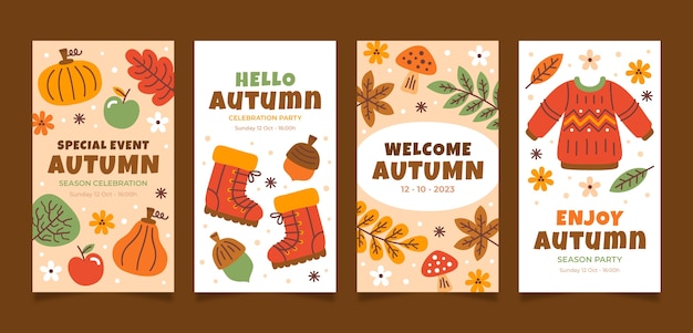 Gratis vector platte instagram-verhalencollectie voor herfstviering