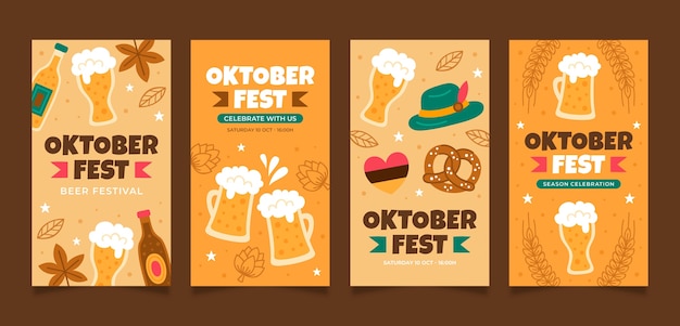 Gratis vector platte instagram-verhalencollectie voor oktoberfestfestival