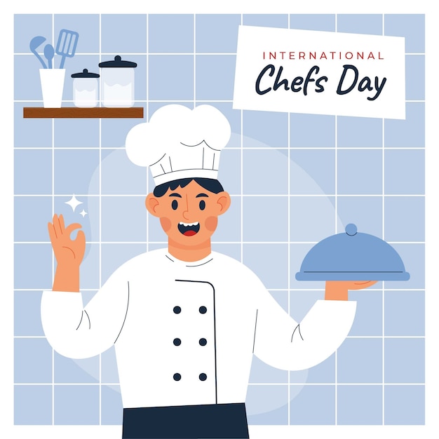 Platte internationale chefs dag illustratie