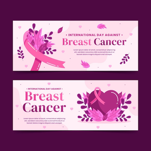 Platte internationale dag tegen borstkanker horizontale banners set