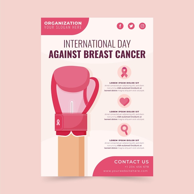 Platte internationale dag tegen borstkanker verticale flyer-sjabloon