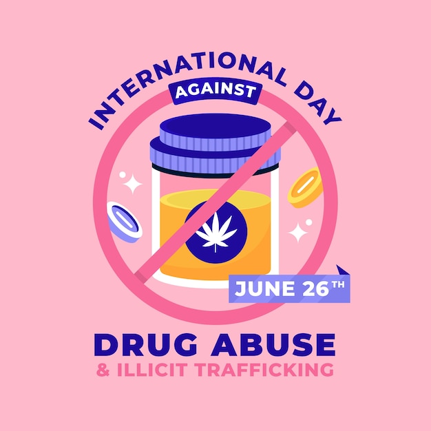 Platte internationale dag tegen drugsmisbruik en illegale handel illustratie