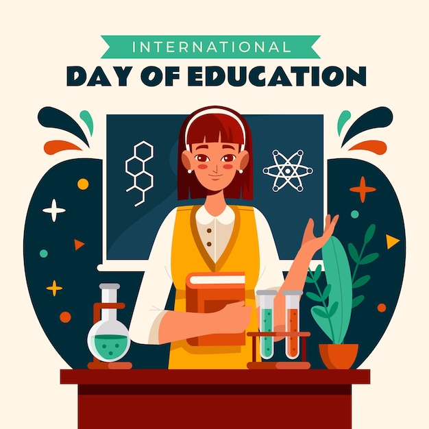 Gratis vector platte internationale dag van onderwijs illustratie