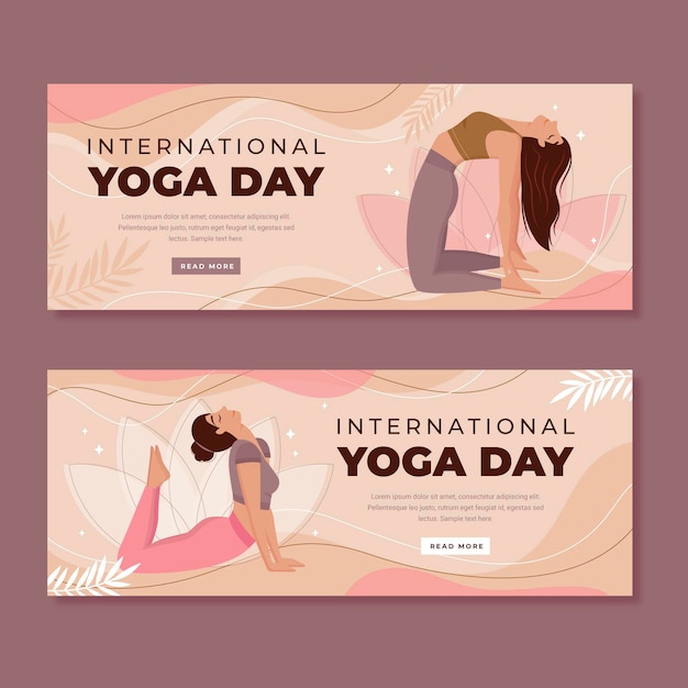 Platte internationale dag van yoga-banners instellen