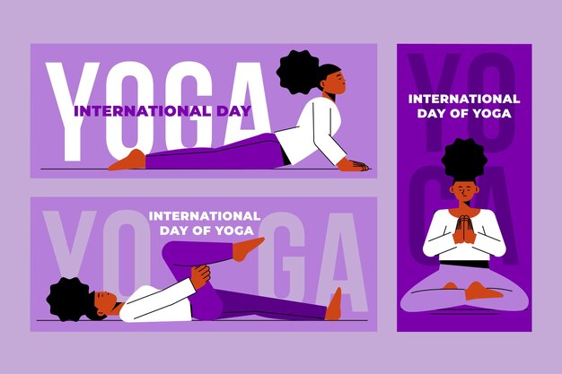 Gratis vector platte internationale dag van yoga-banners instellen