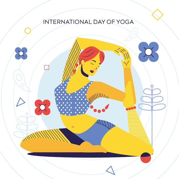 Platte internationale dag van yoga illustratie