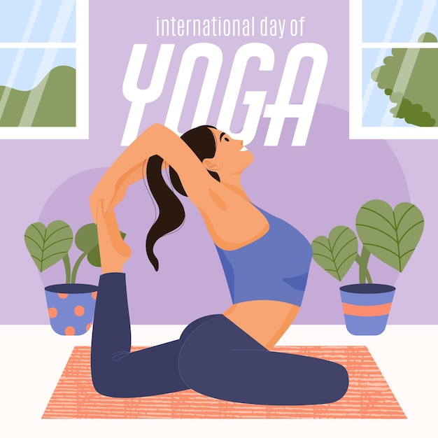 Platte internationale dag van yoga illustratie