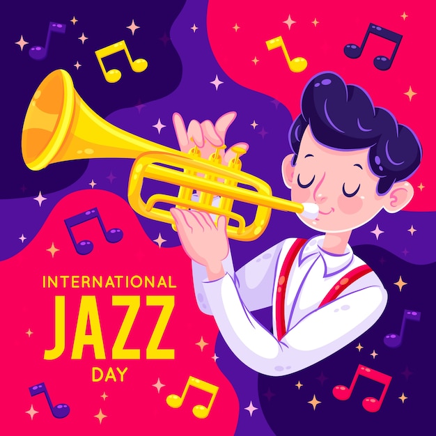 Platte internationale jazz dag ontwerpconcept