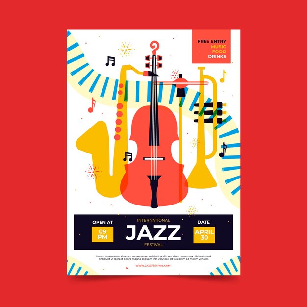 Platte internationale jazz dag verticale poster sjabloon