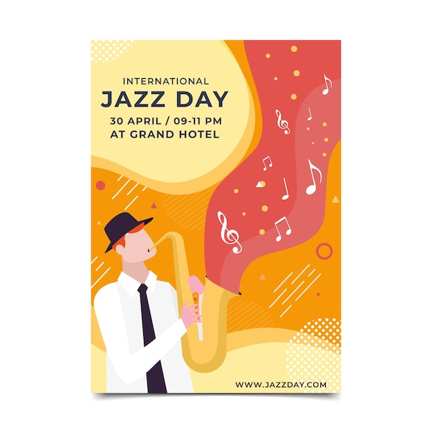 Platte internationale jazz dag verticale poster sjabloon