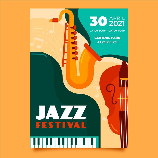 Platte internationale jazz dag verticale poster sjabloon