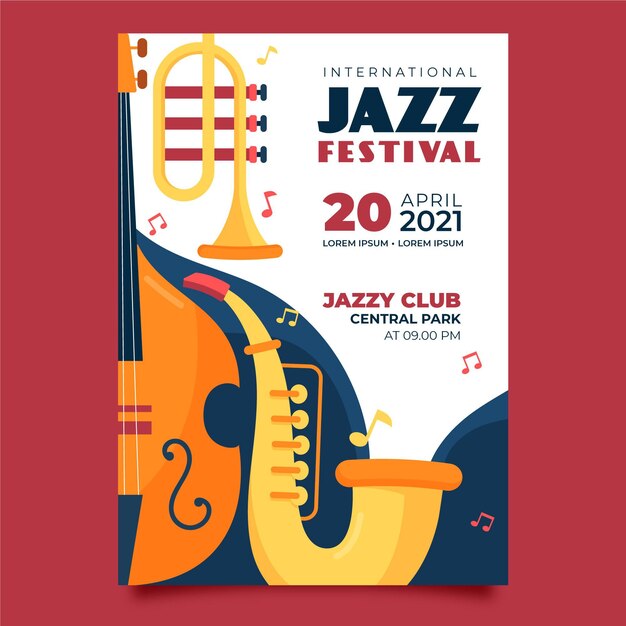 Platte internationale jazz dag verticale poster sjabloon