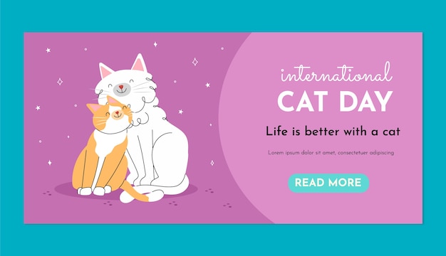 Platte internationale kattendag horizontale bannersjabloon met schattige katten