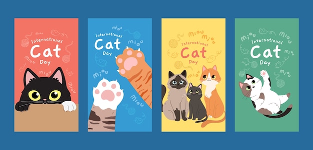 Gratis vector platte internationale kattendag instagram verhalencollectie