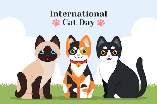 Platte internationale kattendagachtergrond met katten