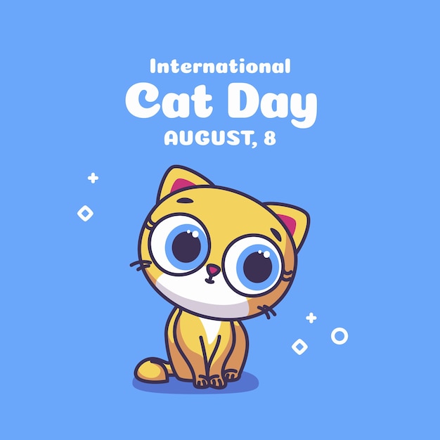 Gratis vector platte internationale kattendagillustratie met kat