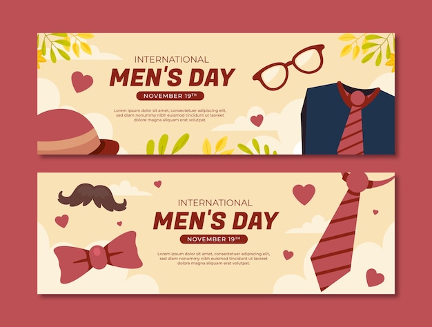 Gratis vector platte internationale mannendag horizontale banners set