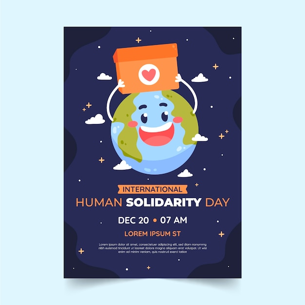 Platte internationale menselijke solidariteitsdag verticale postersjabloon