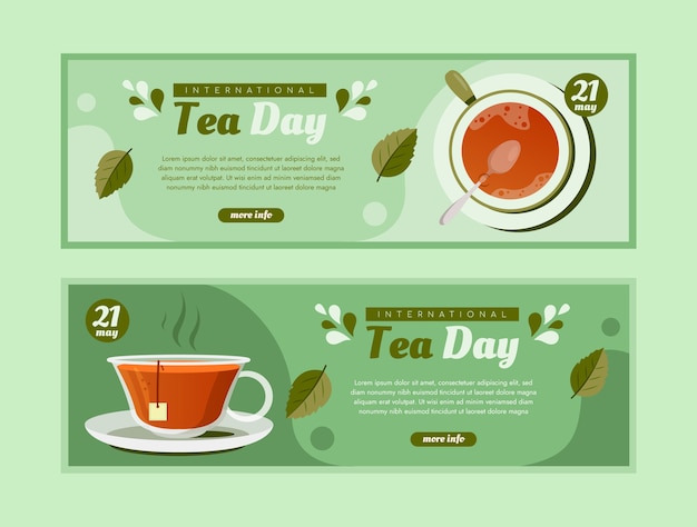 Gratis vector platte internationale theedag horizontale banners pack