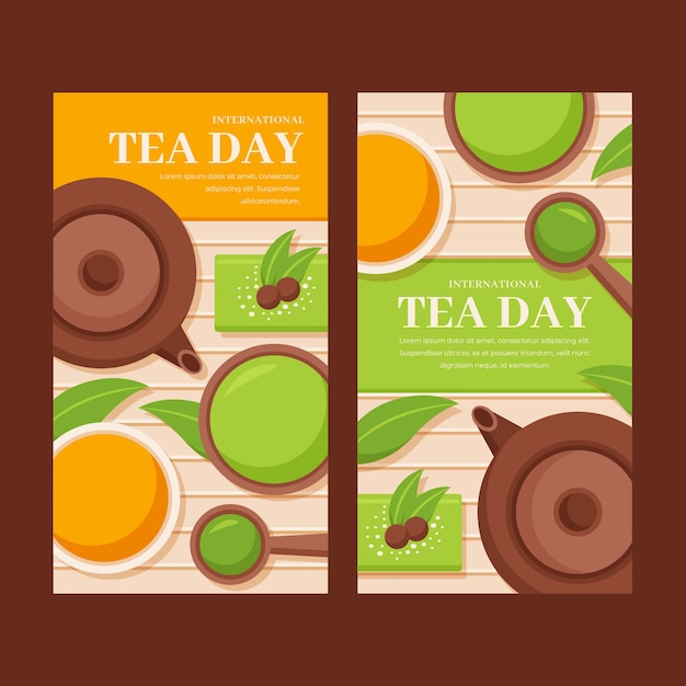 Gratis vector platte internationale theedag verticale banners pack