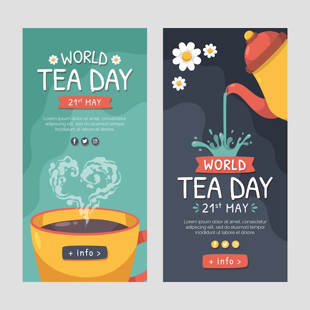 Gratis vector platte internationale theedag verticale banners pack