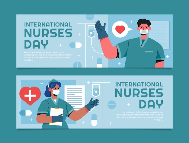 Platte internationale verpleegkundigen dag horizontale banners pack