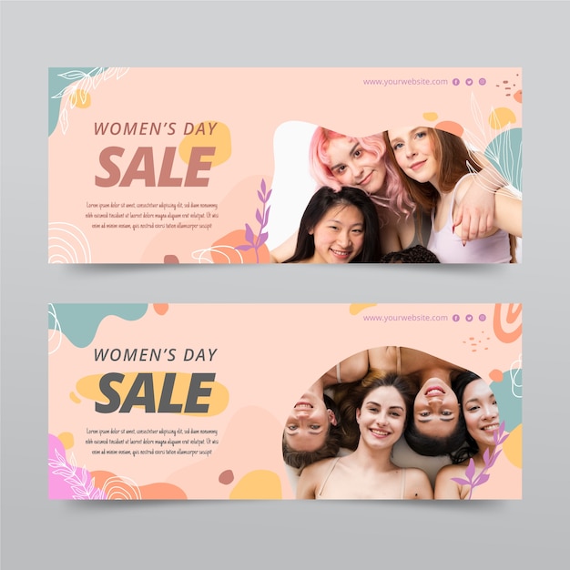 Platte internationale vrouwendag verkoop horizontale banners set