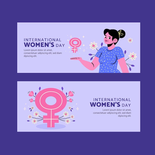 Platte internationale vrouwendag verkoop horizontale banners set