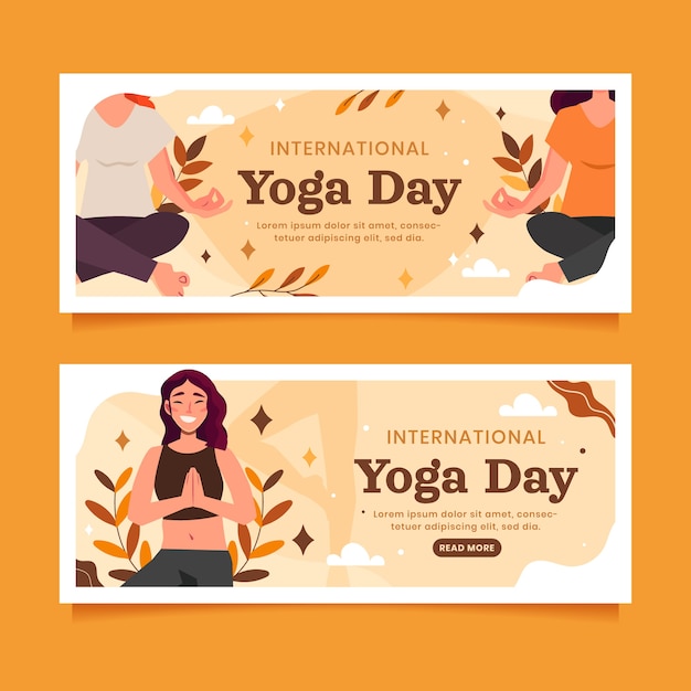 Platte internationale yoga dag horizontale banners collectie