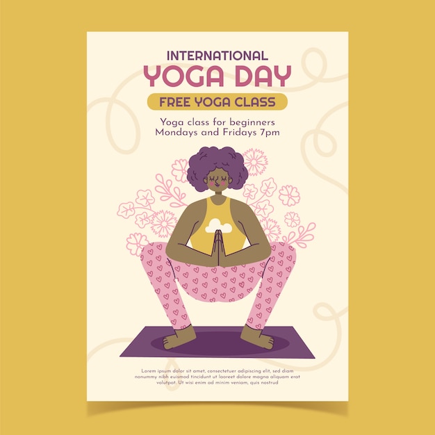 Platte internationale yogadag verticale flyer-sjabloon